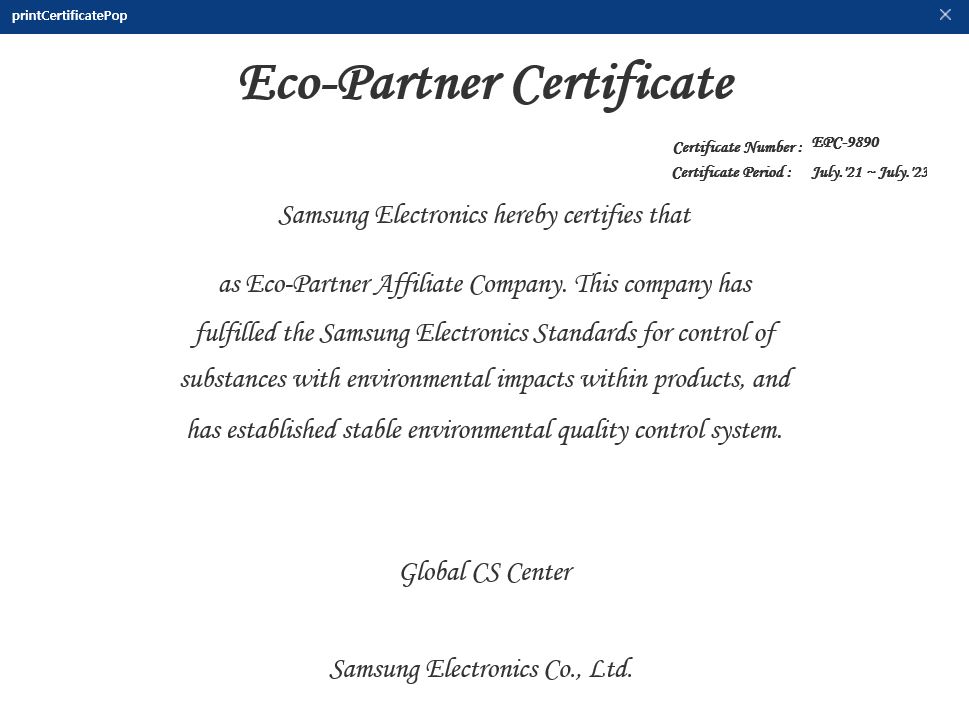 Eco-Partner Certificate by SEC
